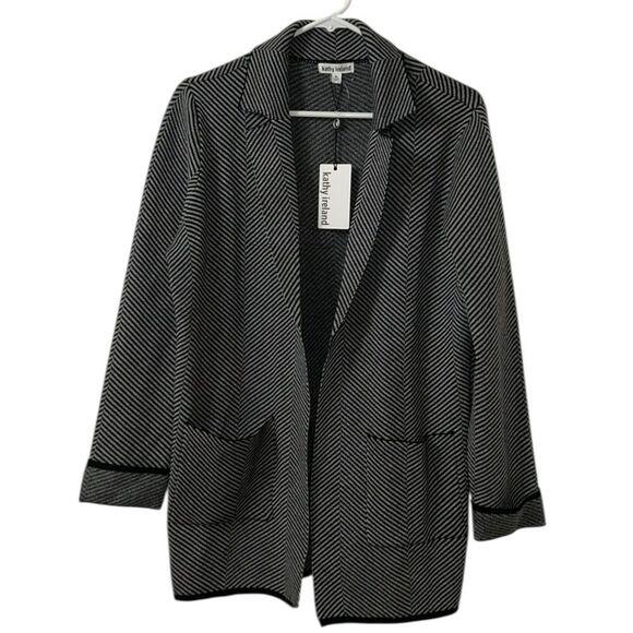 Kathy Ireland Plaid Gray/Black Open Front Sweater Blazer(Size Medium) - Picture 1 of 8